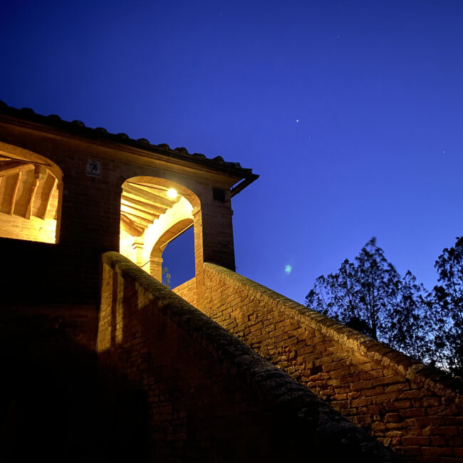Detail of outdoor of our Luxury hotel in Tuscany at night, Siena